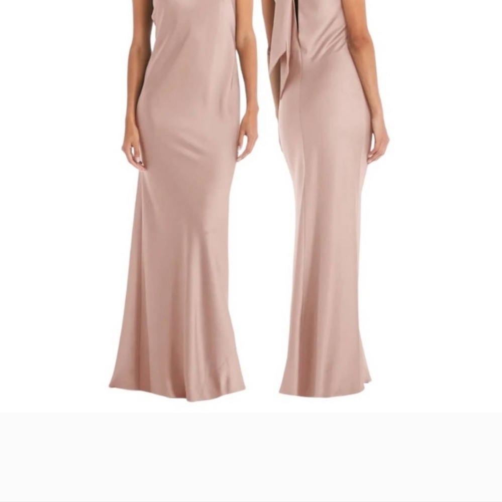 Lovely Imogen Twist Halter Charmeuse Trumpet Gown Toasted Sugar Pink Small